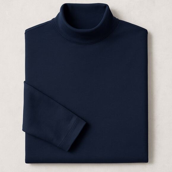 Lands’ End Womens M Relaxed Supima Cotton Long Sleeve Turtleneck Navy Top - Picture 1 of 6